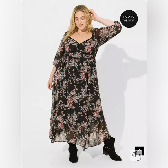 Torrid Black Floral Long Sleeve Dress - Picture 5 of 12